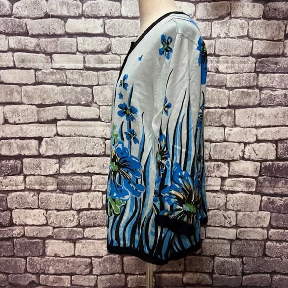 Bob Mackie Wearable Art Blue, Black & Green Cardigan Size 1X - Picture 3 of 9